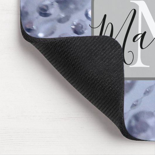 Dazzling Glittery Blue Beads Monogram Mousepad (Ecke)