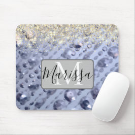 Dazzling Glittery Blue Beads Monogram Mousepad