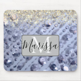 Dazzling Glittery Blue Beads Monogram Mousepad