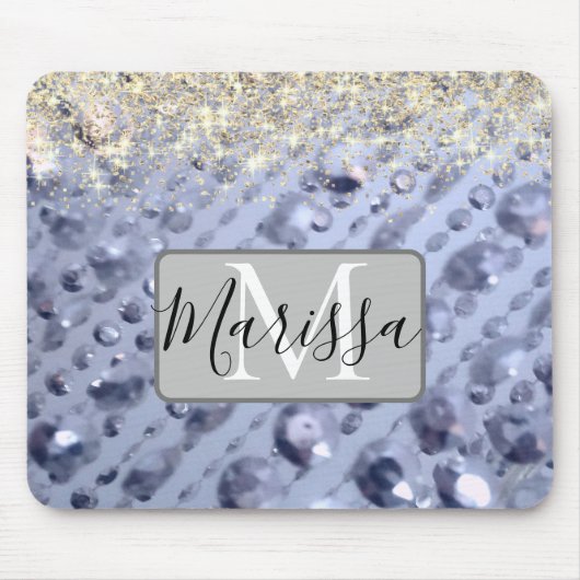 Dazzling Glittery Blue Beads Monogram Mousepad (Vorne)