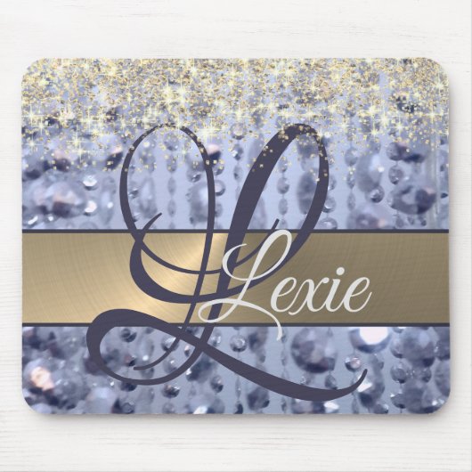 Dazzling Glittery Blue Beads Monogram Mousepad (Vorne)