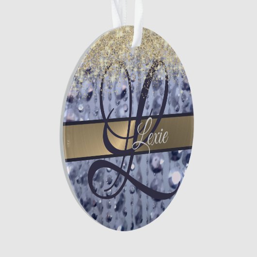 Dazzling Glittery Blue Beads Monogram Ornament (Vorderseite)
