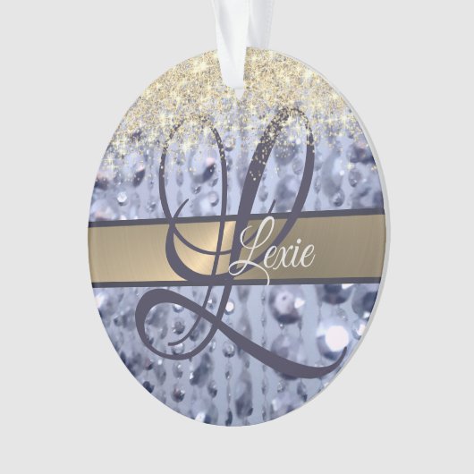 Dazzling Glittery Blue Beads Monogram Ornament (Vorderseite)