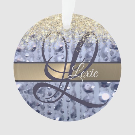 Dazzling Glittery Blue Beads Monogram Ornament (Vorderseite)