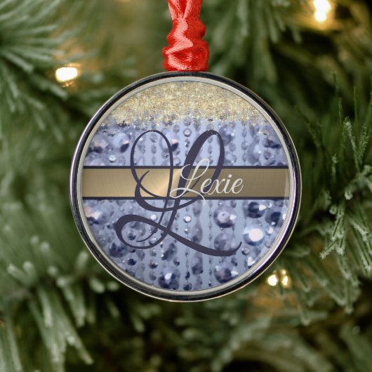 Dazzling Glittery Blue Beads Monogram Ornament Aus Metall (Baum)