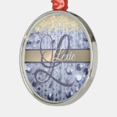 Dazzling Glittery Blue Beads Monogram Ornament Aus Metall (Links)