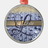Dazzling Glittery Blue Beads Monogram Ornament Aus Metall (Vorne)