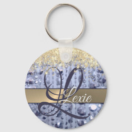Dazzling Glittery Blue Beads Monogram Schlüsselanhänger