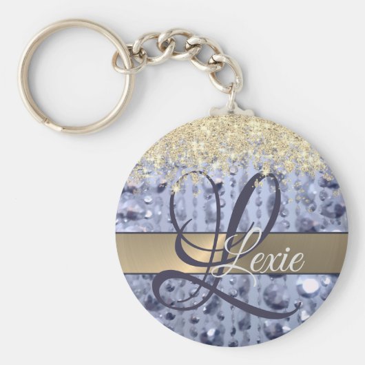 Dazzling Glittery Blue Beads Monogram Schlüsselanhänger (Vorne)