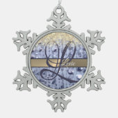 Dazzling Glittery Blue Beads Monogram Schneeflocken Zinn-Ornament (Vorderseite)