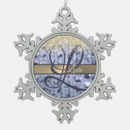 Dazzling Glittery Blue Beads Monogram Schneeflocken Zinn-Ornament