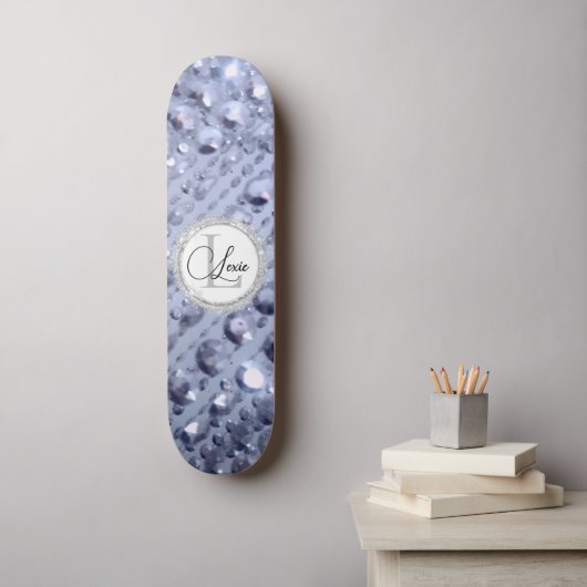Dazzling Glittery Blue Beads Monogram Skateboard (Wandkunst)