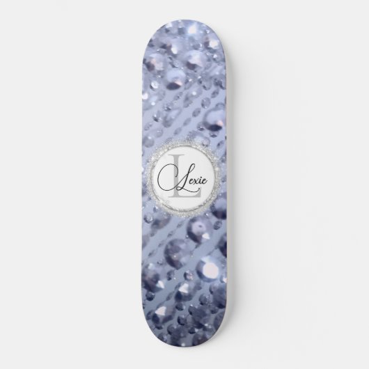 Dazzling Glittery Blue Beads Monogram Skateboard (Vorderseite)