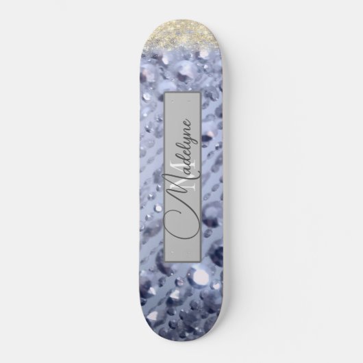 Dazzling Glittery Blue Beads Monogram Skateboard (Vorderseite)