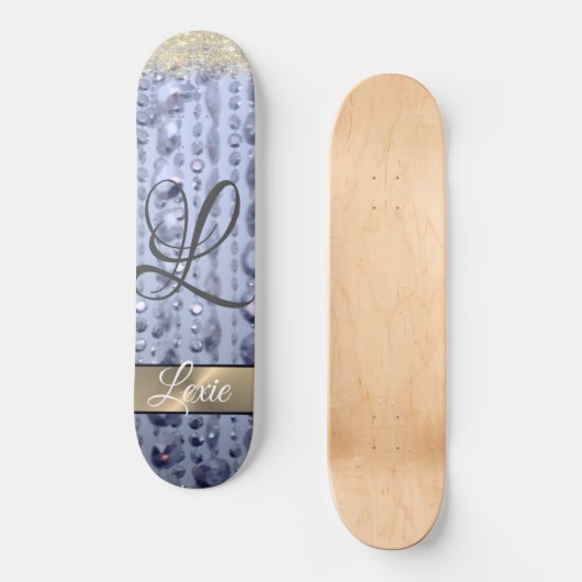 Dazzling Glittery Blue Beads Monogram Skateboard (Vorderseite)
