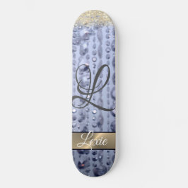 Dazzling Glittery Blue Beads Monogram Skateboard