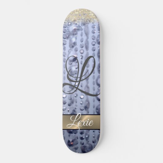 Dazzling Glittery Blue Beads Monogram Skateboard (Vorderseite)