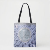 Dazzling Glittery Blue Beads Monogram Totbeutel Tasche (Vorderseite)