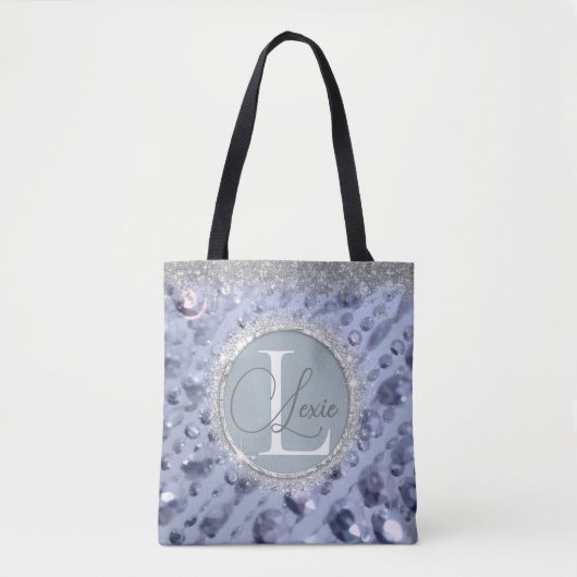 Dazzling Glittery Blue Beads Monogram Totbeutel Tasche (Vorderseite)