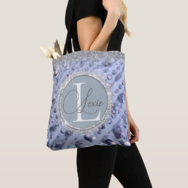 Dazzling Glittery Blue Beads Monogram Totbeutel Tasche