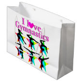 DAZZLING PINK I LIEBE GYMNASTICS DESIGN GROßE GESCHENKTÜTE (Vorderseite Schrägansicht)