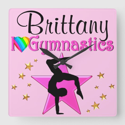 DAZZLING PINK PERSONALISIERT GYMNASTICS CLOCK QUADRATISCHE WANDUHR (Vorderseite)