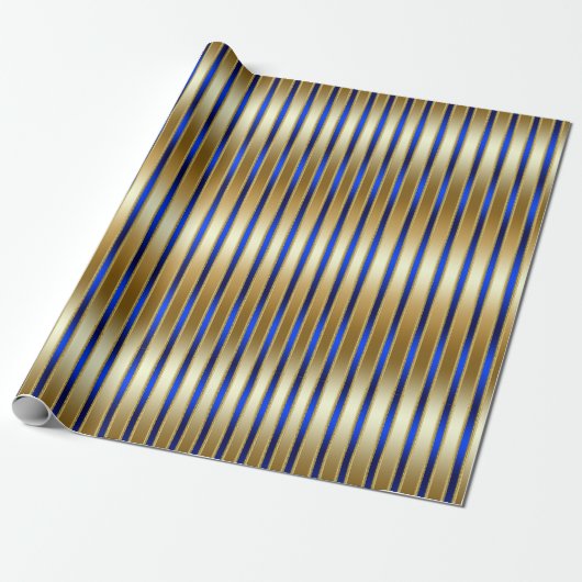 Dazzling Shiny Gold und Royal Blue Stripes Geschenkpapier (Ungerollt)