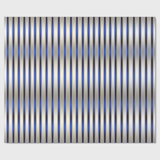 Dazzling Shiny Silver und Royal Blue Stripes Geschenkpapier (Flach)