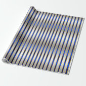 Dazzling Shiny Silver und Royal Blue Stripes Geschenkpapier (Ungerollt)