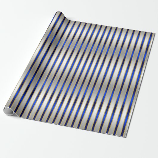 Dazzling Shiny Silver und Royal Blue Stripes Geschenkpapier (Ungerollt)