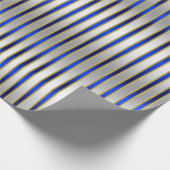 Dazzling Shiny Silver und Royal Blue Stripes Geschenkpapier (Ecke)