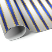 Dazzling Shiny Silver und Royal Blue Stripes Geschenkpapier (Rolleneckpunkt)