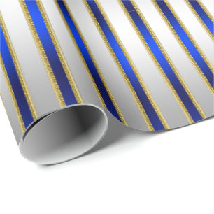 Dazzling Shiny Silver und Royal Blue Stripes Geschenkpapier
