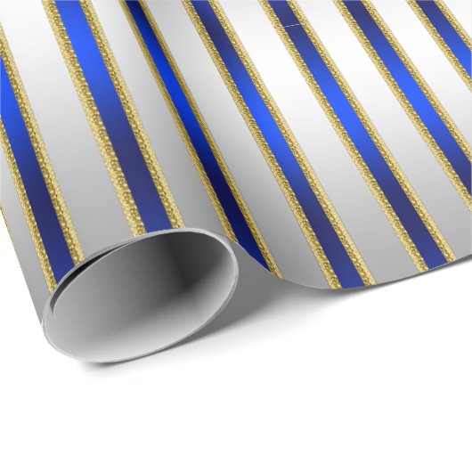 Dazzling Shiny Silver und Royal Blue Stripes Geschenkpapier (Rolleneckpunkt)
