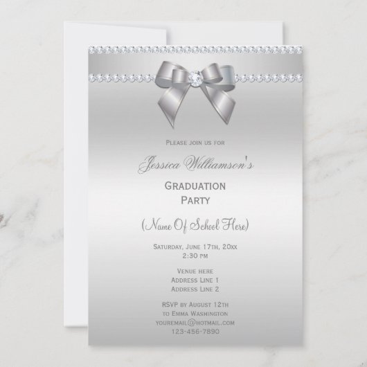 Dazzling Silver Graduation Party Einladung (Rückseite)