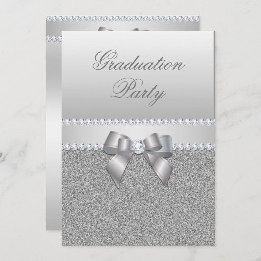 Dazzling Silver Graduation Party Einladung (Vorne/Hinten)