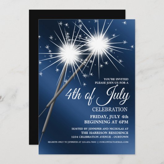 Dazzling Sparklers 4. Juli Party Einladungen (Vorne/Hinten)