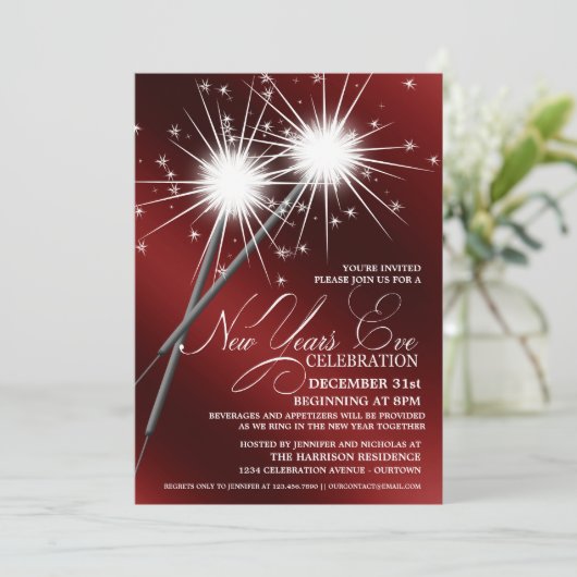 Dazzling Sparklers Silvester Party Einladungen (Stehend Vorderseite)