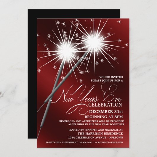 Dazzling Sparklers Silvester Party Einladungen (Vorne/Hinten)