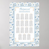 Dazzling Watercolor Dusty Blue Gold Seekarte Poster (Vorne)