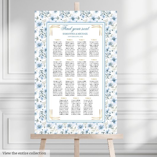 Dazzling Watercolor Dusty Blue Gold Seekarte Poster