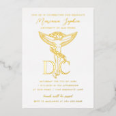 DC Arzt für Chiropraktikum Abschluss Caduceus Gold Folieneinladung (Vorderseite)