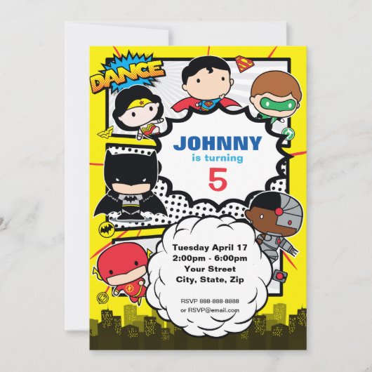 DC-Comic | Justice League - Chibi Birthday Einladung (Vorderseite)