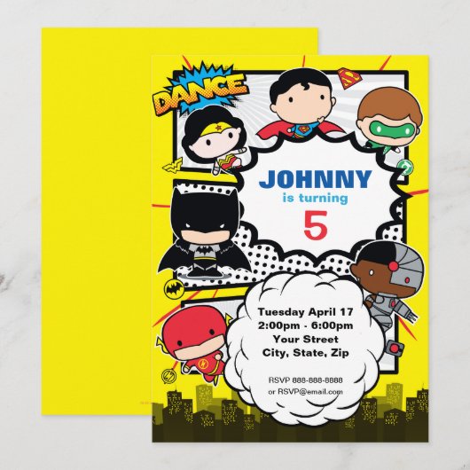 DC-Comic | Justice League - Chibi Birthday Einladung (Vorne/Hinten)