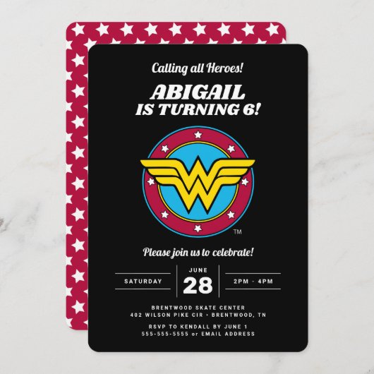 DC-Comic | Wonder Woman Circle & Stars Geburtstag Einladung (Vorne/Hinten)