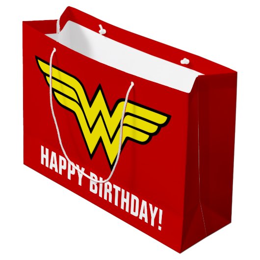 DC-Comic | Wonder Woman Logo | Happy Birthday Große Geschenktüte (Vorderseite Schrägansicht)