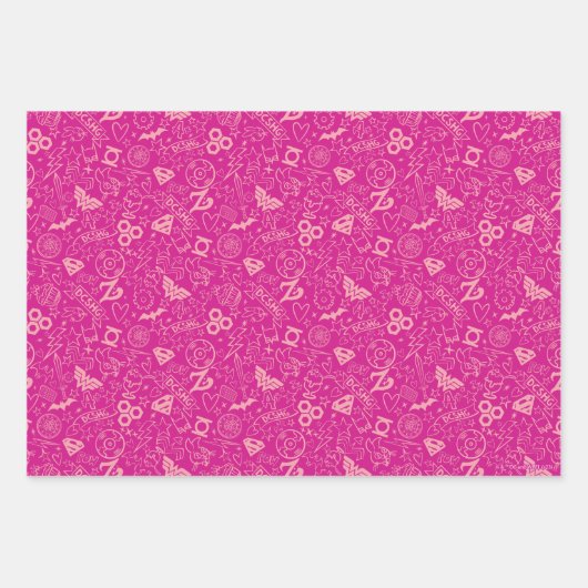 DC Super Hero Girls Pink Icon Muster Geschenkpapier Set (Vorderseite 2)