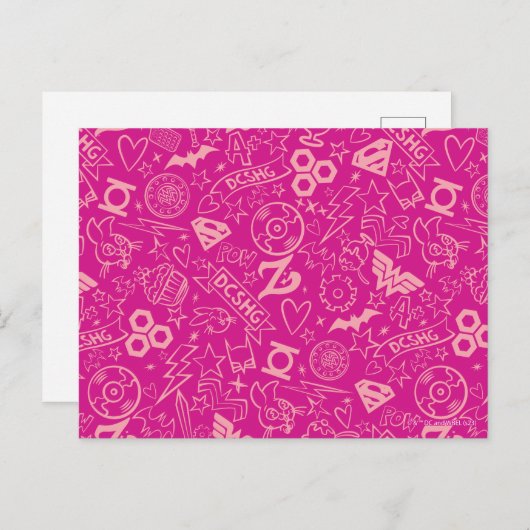 DC Super Hero Girls Pink Icon Muster Postkarte (Vorne/Hinten)