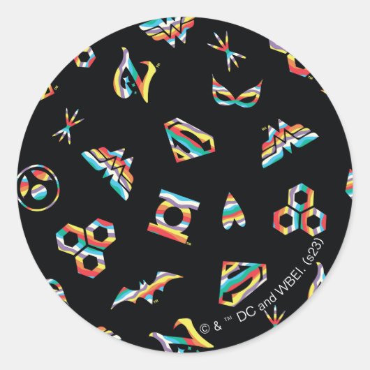 DC Super Hero Girls Rainbow Icon Muster Runder Aufkleber (Vorderseite)