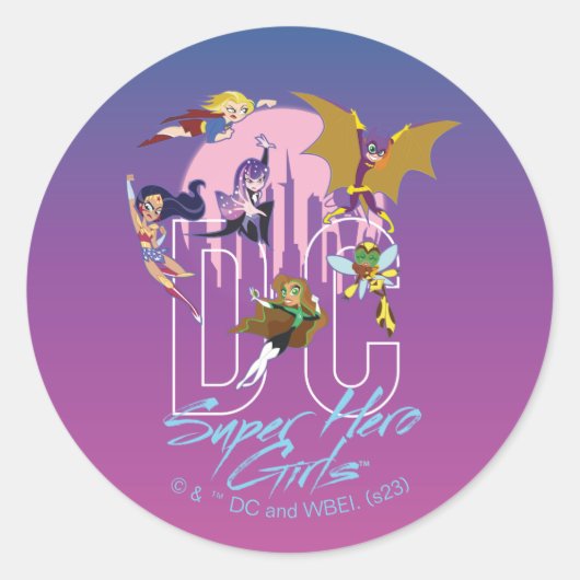 DC Super Hero Girls Skyline Runder Aufkleber (Vorderseite)